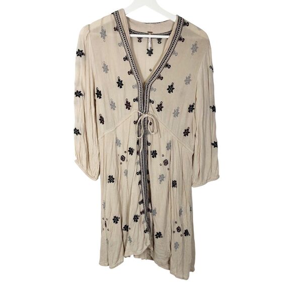Free People Stargazer Mini Dress Beige Medium Embroidered Gauzy OB507864 - Picture 12 of 12